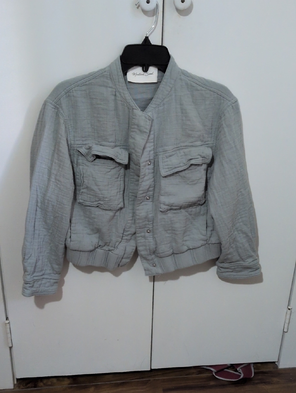 Mustard Seed Light Gray Quilted Bomber Jacket
